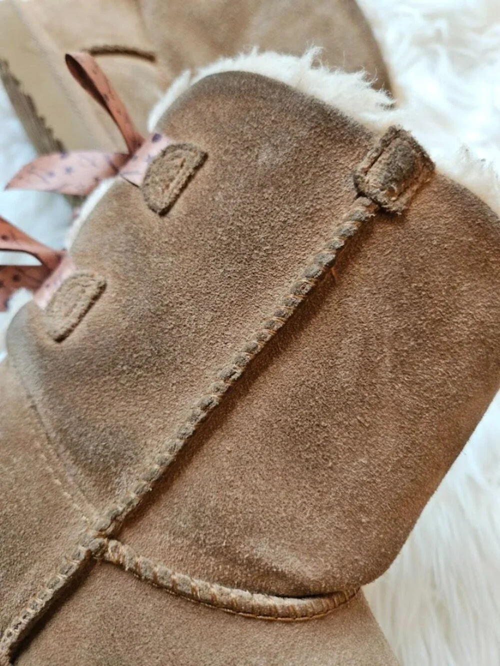 UGG Bailey Bow II Kids Little Girl Space Planet Chestnut Suede Leather Boots 2